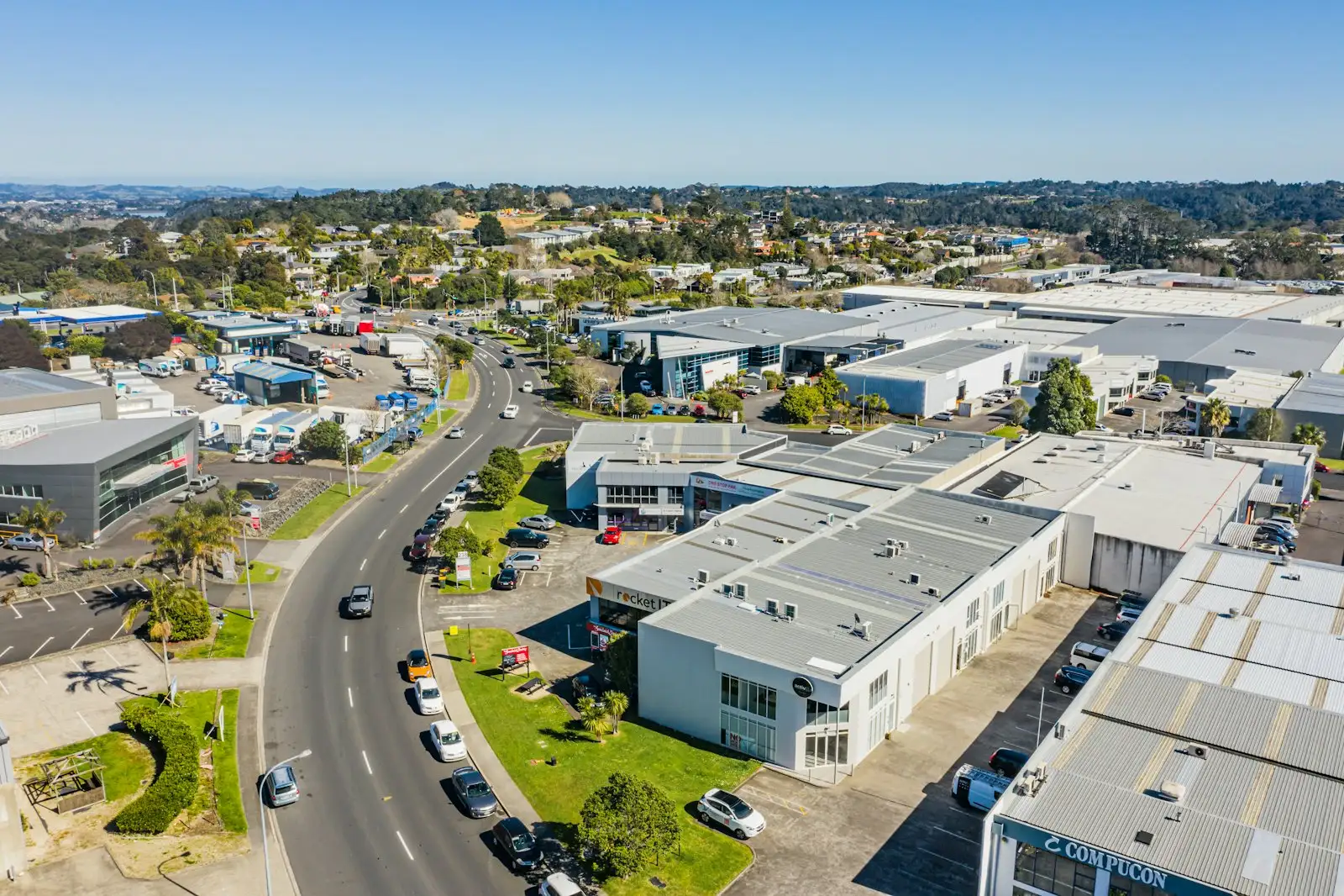 Aerial view of an industrial and commercial district